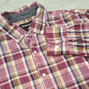 Bonobos Men's Plaid Shirt Pink White Hemp Cotton Sz Large Slim Fit‎ Button Down